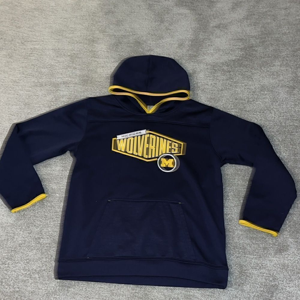 Blue kids youth Michigan Wolverines UM Football hooded hoodie sweatshirt XL